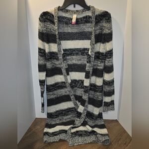 No Boundaries Black & White Striped Open-Front Cardigan